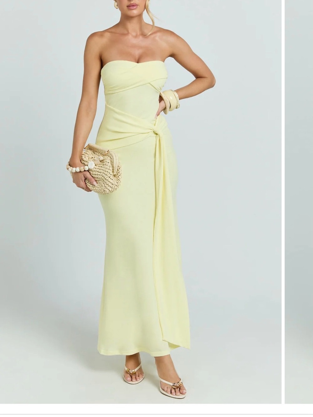 Showpo Aria Midi Dress - Strapless Tie Waist Dress in Lemon